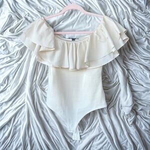 Express Cream Ruffled Off-The-Shoulder Bodysuit, Resortwear, Size XS, NWOT